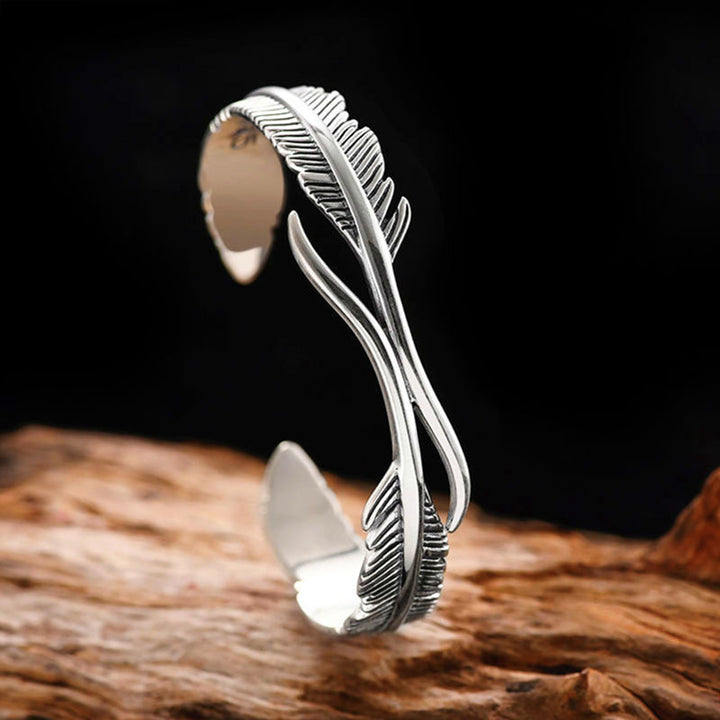 Santino - Sterling feather cuff bracelet with openwork design