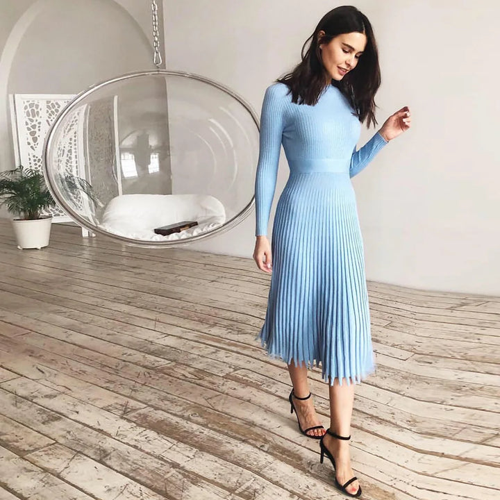 Rib-knit midi dress with flared hem