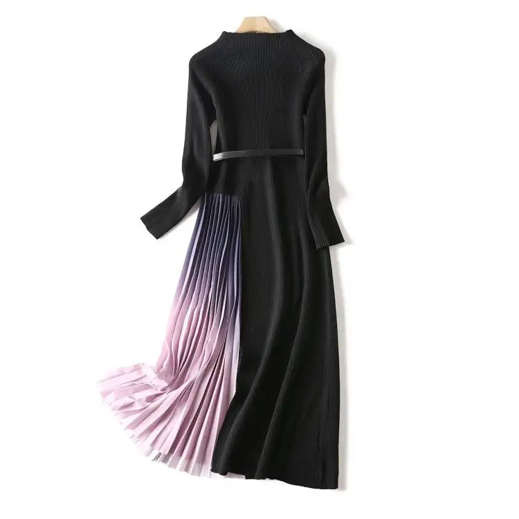 Pleated midi dress with colour block design