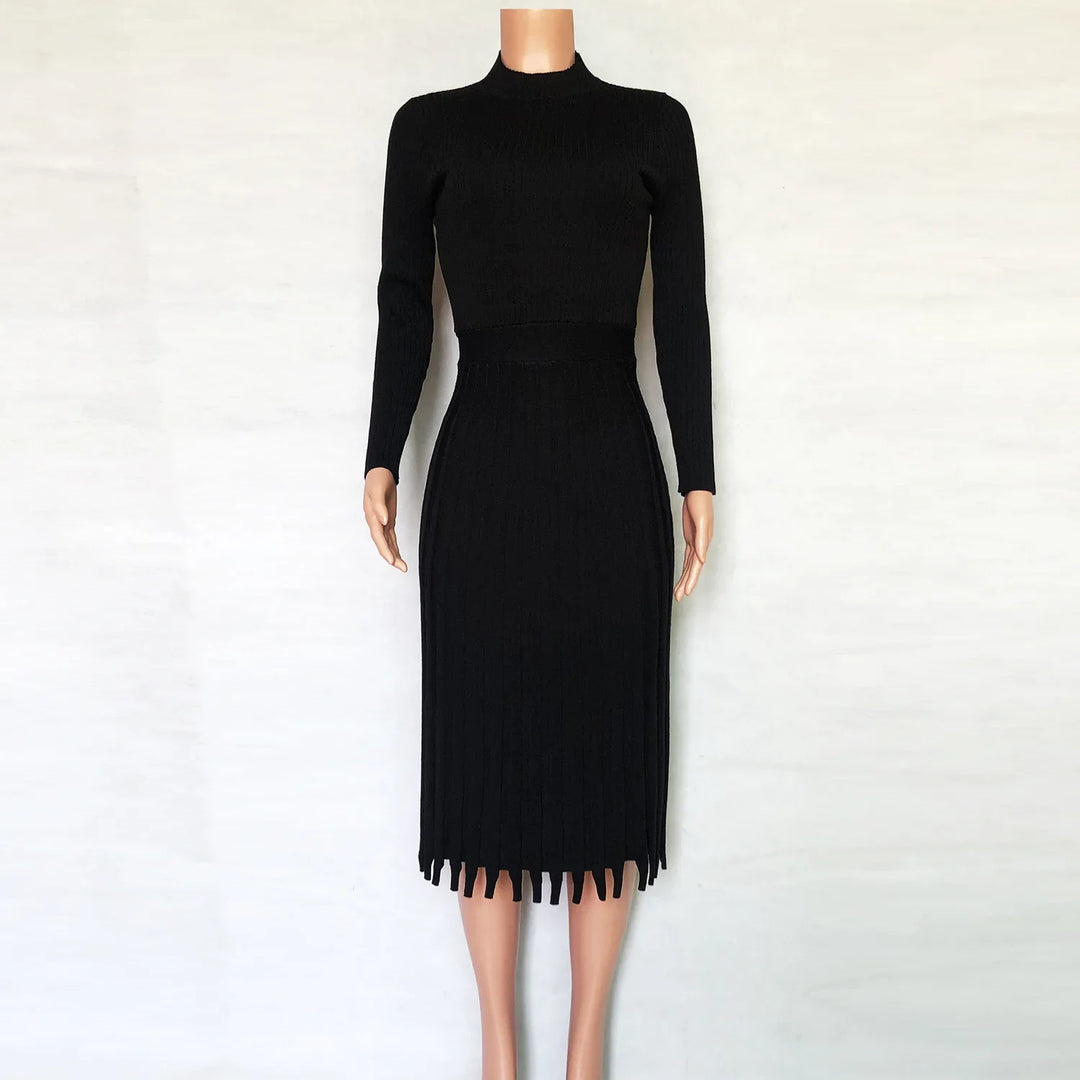 Rib-knit midi dress with flared hem