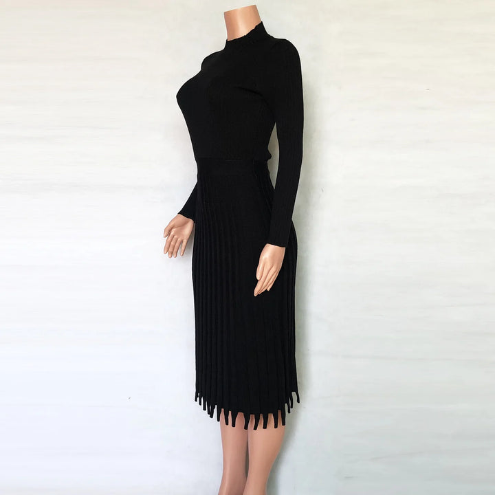 Rib-knit midi dress with flared hem