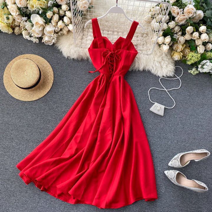 Sleeveless A-line evening dress with sweetheart neckline