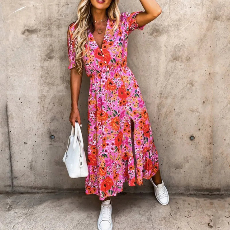 Maxi dress with V-neckline