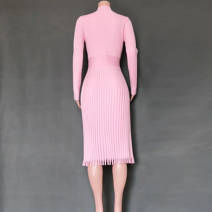 Rib-knit midi dress with flared hem