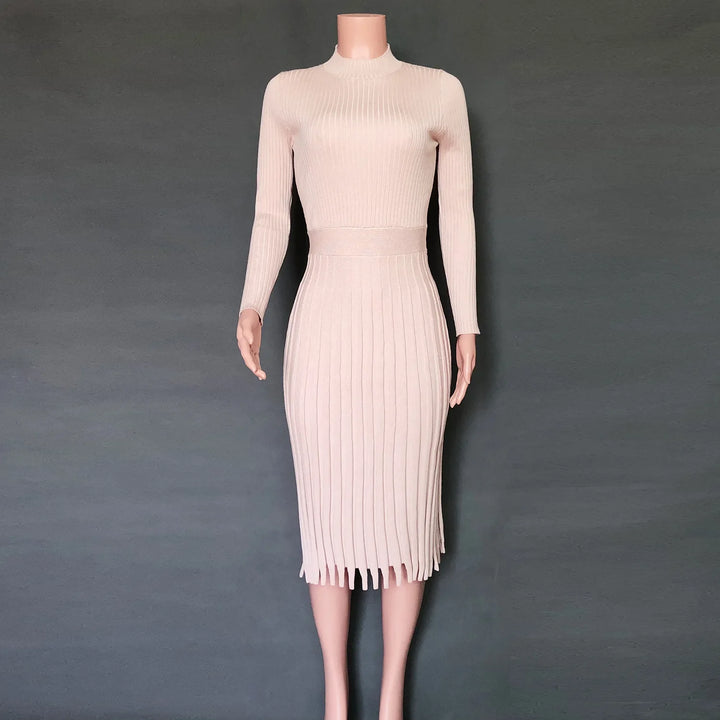 Rib-knit midi dress with flared hem