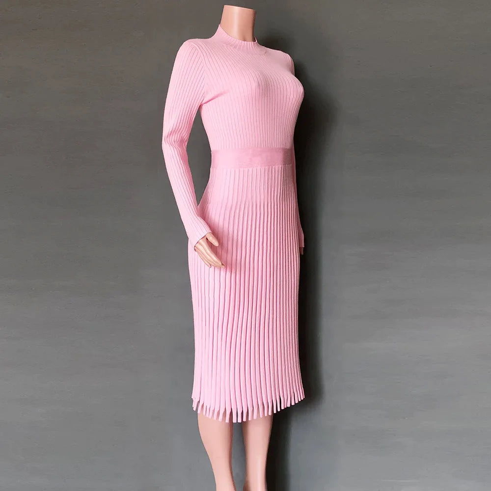 Rib-knit midi dress with flared hem