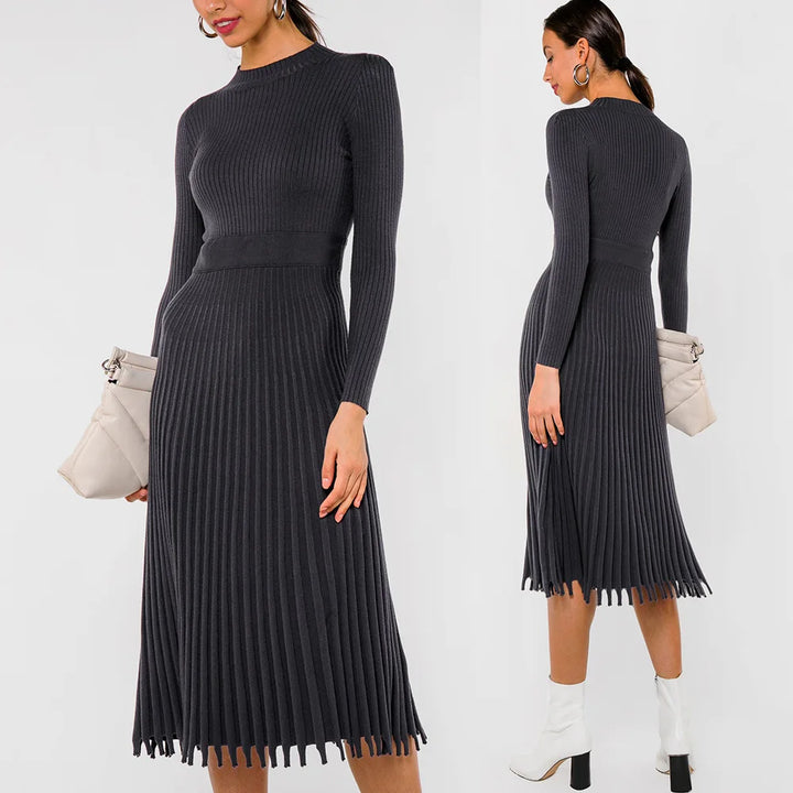 Rib-knit midi dress with flared hem