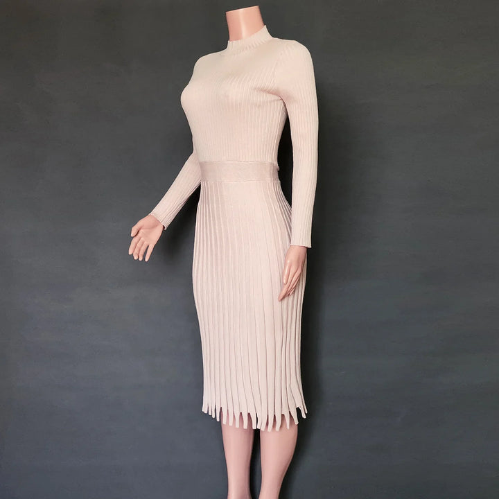 Rib-knit midi dress with flared hem