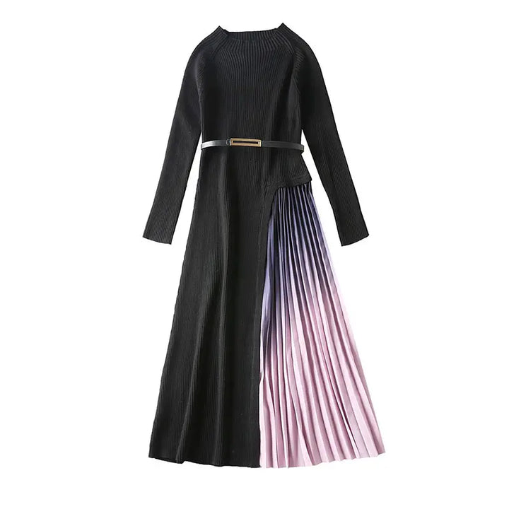 Pleated midi dress with colour block design