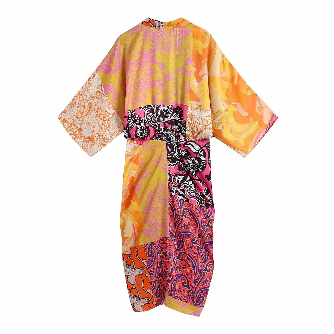 Maxi kimono dress with batwing sleeves