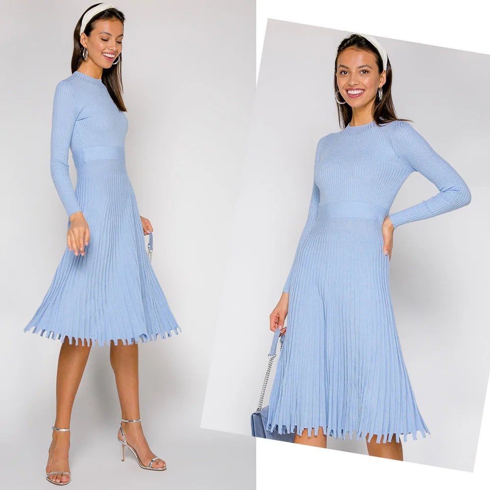 Rib-knit midi dress with flared hem