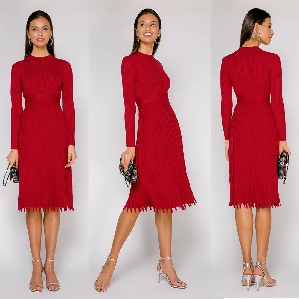 Rib-knit midi dress with flared hem