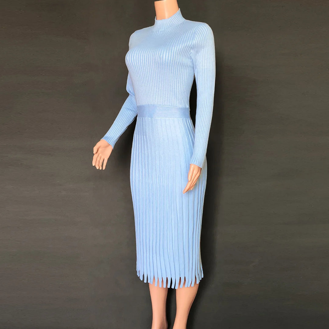 Rib-knit midi dress with flared hem