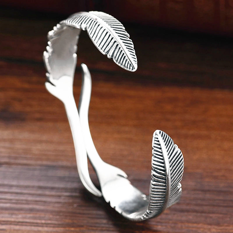 Santino - Sterling feather cuff bracelet with openwork design