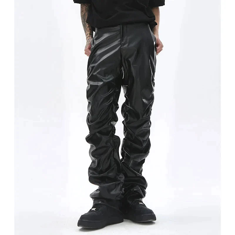 Pleated leather trousers