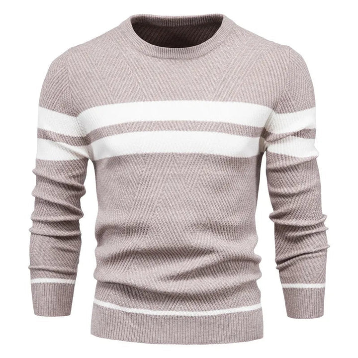 Warm men's round neck patchwork slimline sweater