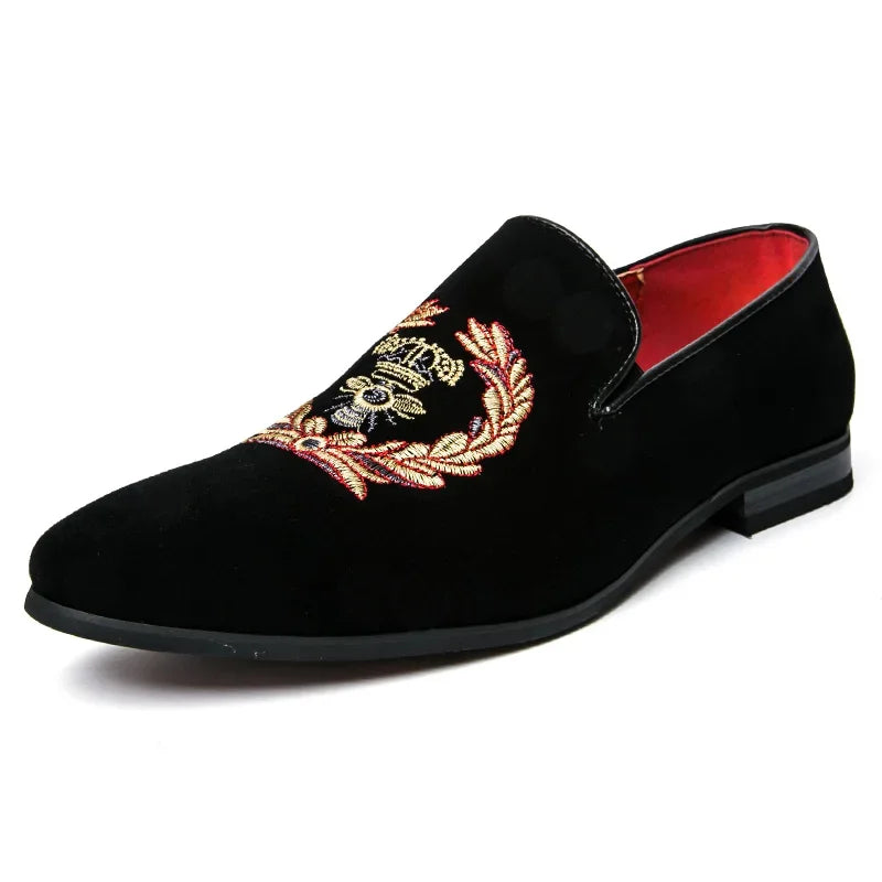 Velvet loafers with embroidered coat of arms