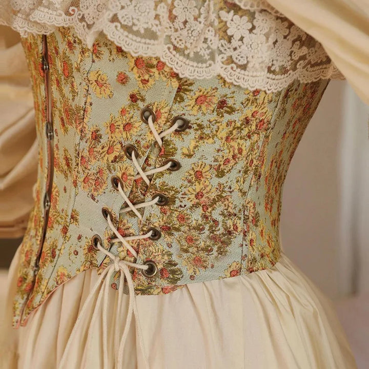 Floral lace-up corset with delicate lace decoration