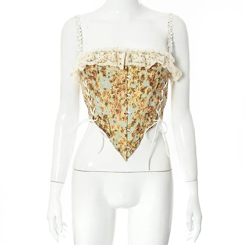 Floral lace-up corset with delicate lace decoration