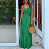 Buttoned maxi dress with V-neck and belt