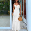 Buttoned maxi dress with V-neck and belt