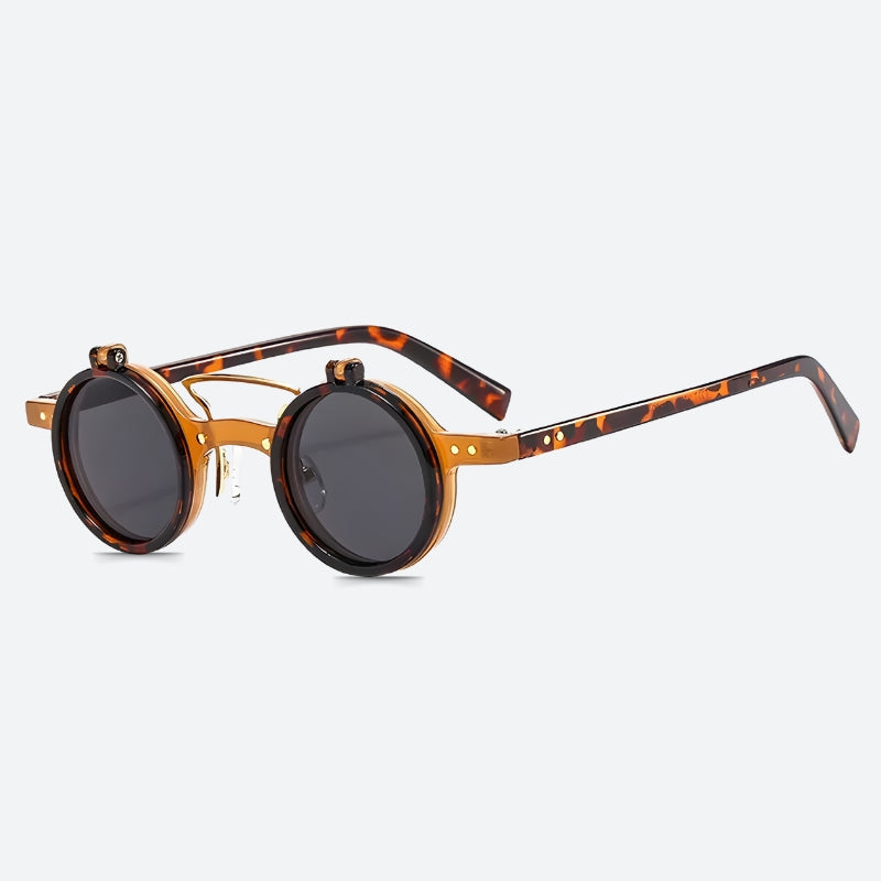 Nova - Retro punk round sunglasses with double bridge