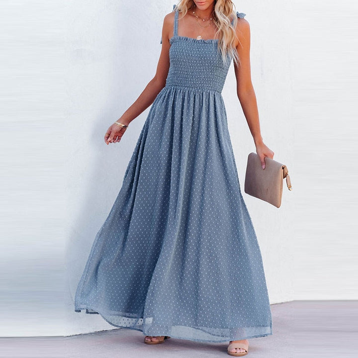 Airy maxi dress with a delicate polka dot pattern