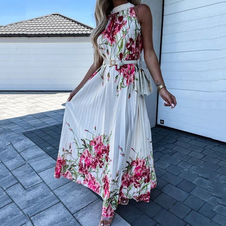 Floral maxi dress with pleats