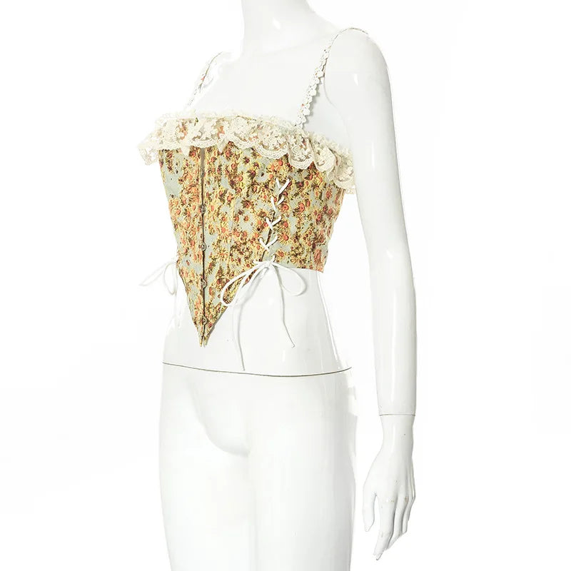 Floral lace-up corset with delicate lace decoration