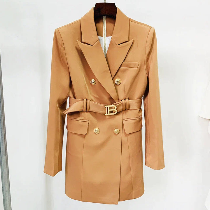 Double-breasted blazer dress with gold button details