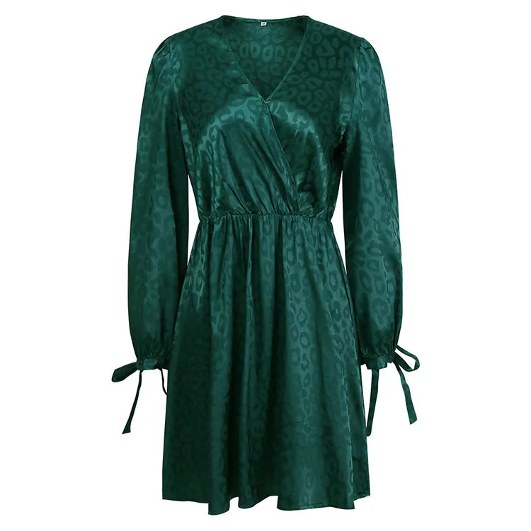 Jacquard wrap dress with long sleeves