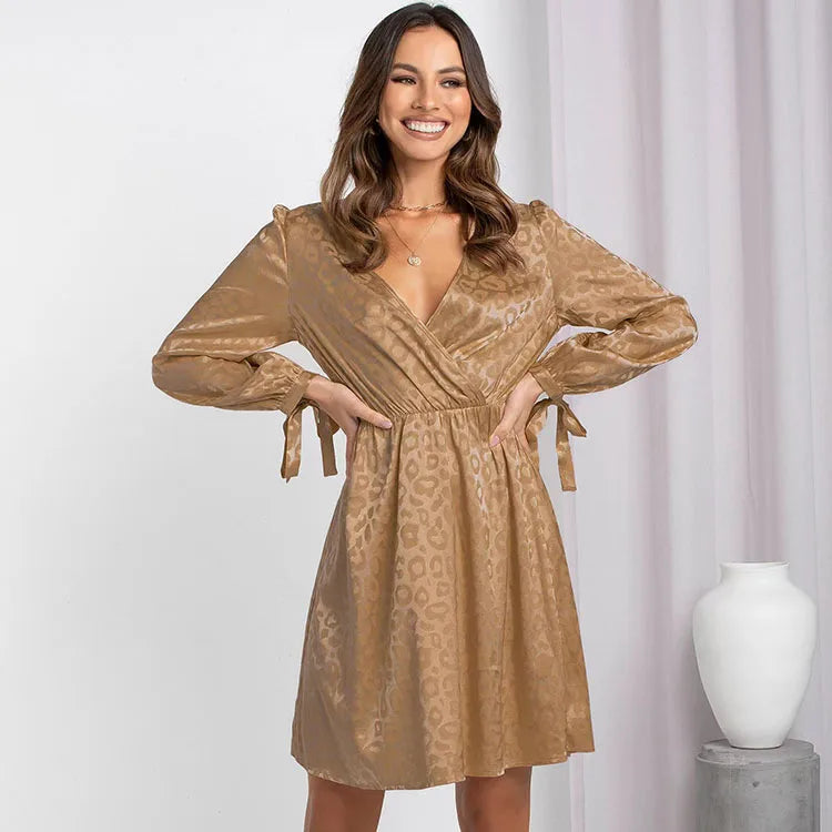 Jacquard wrap dress with long sleeves