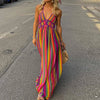 Vibrant striped maxi dress with waist cinching