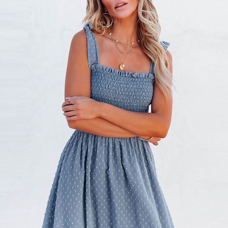 Airy maxi dress with a delicate polka dot pattern