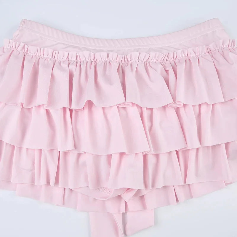 Shorts with ruffled hem and satin bow detail