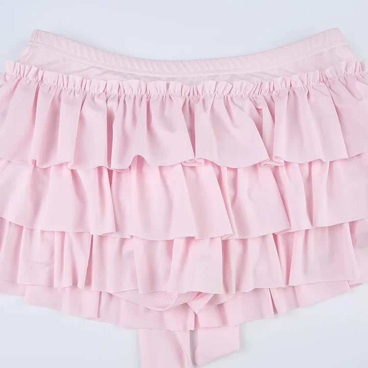 Shorts with ruffled hem and satin bow detail