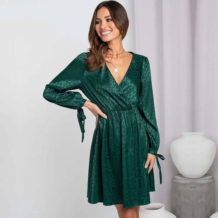 Jacquard wrap dress with long sleeves