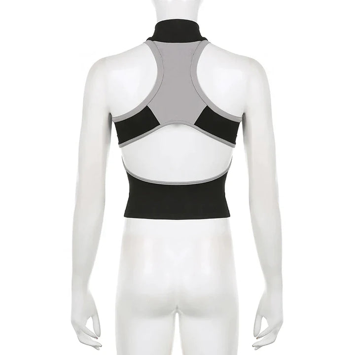 Sporty crop top with high collar