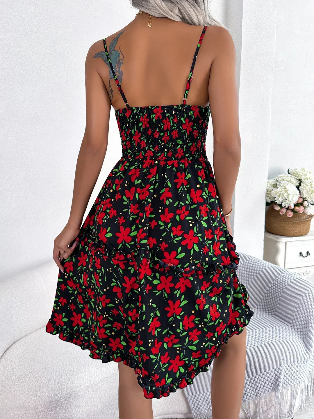 Open floral dress with spaghetti straps