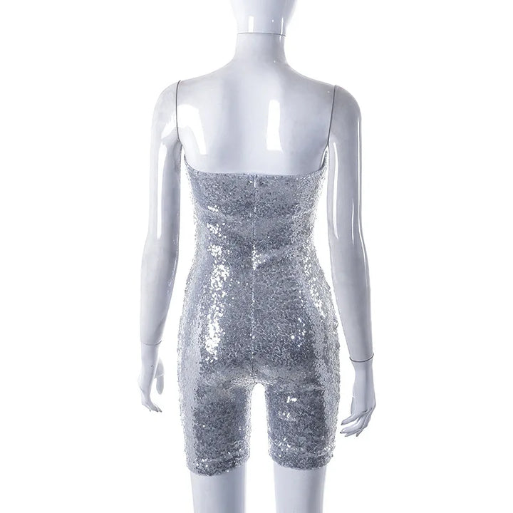 Glittering sequin jumpsuit with strapless cut