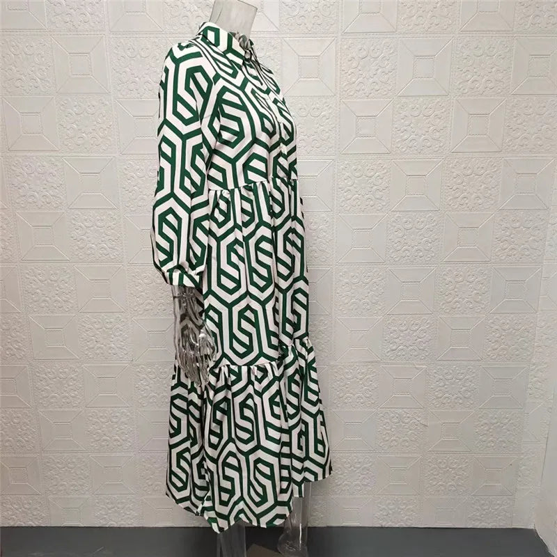 Long-sleeved dress with geometric pattern