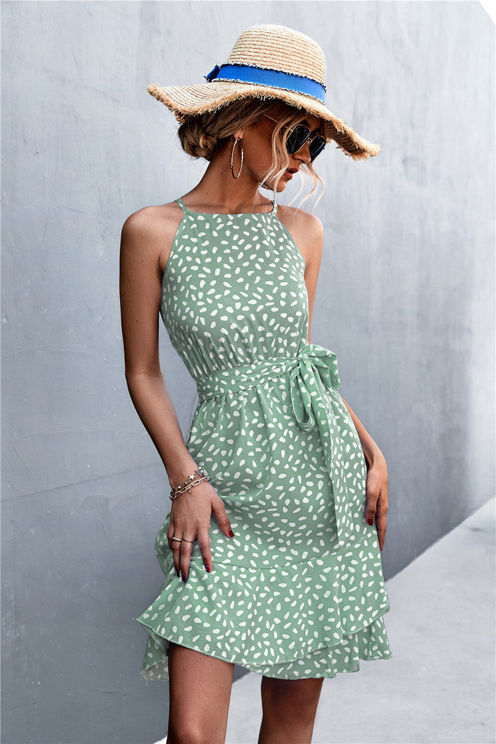 Gathered polka dot dress with halters