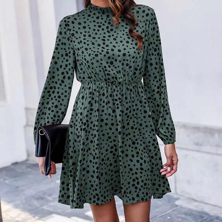 Dress with lantern sleeves and Dalmatian print