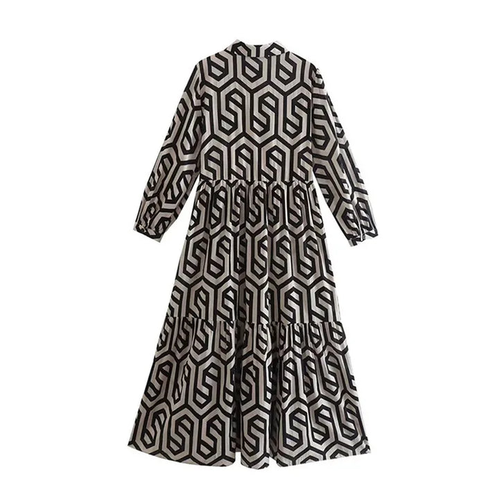 Long-sleeved dress with geometric pattern