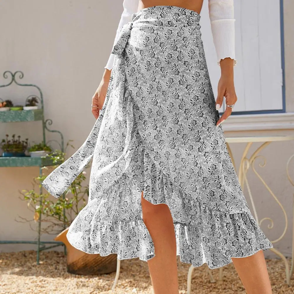 Flowing midi skirt with lace overlay