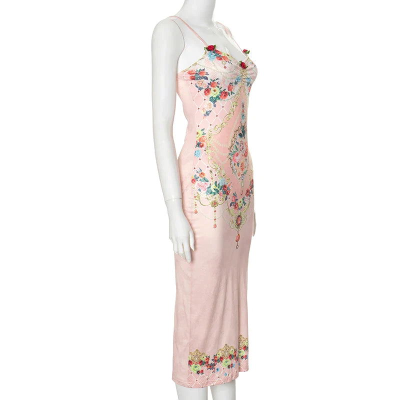 Floral embroidered velvet dress with slit hem