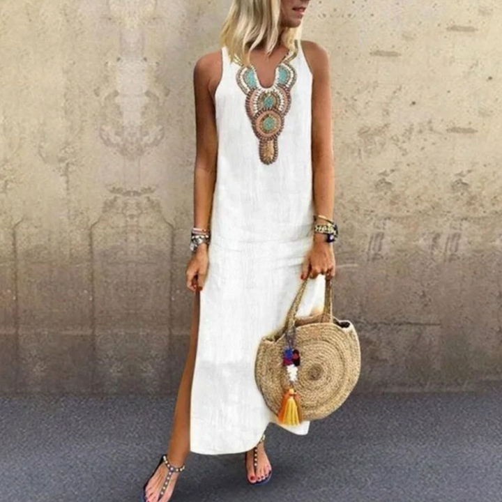 Bohemian sexy dress with V-neckline