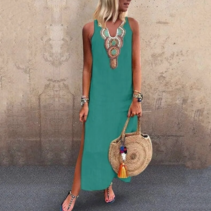 Bohemian sexy dress with V-neckline