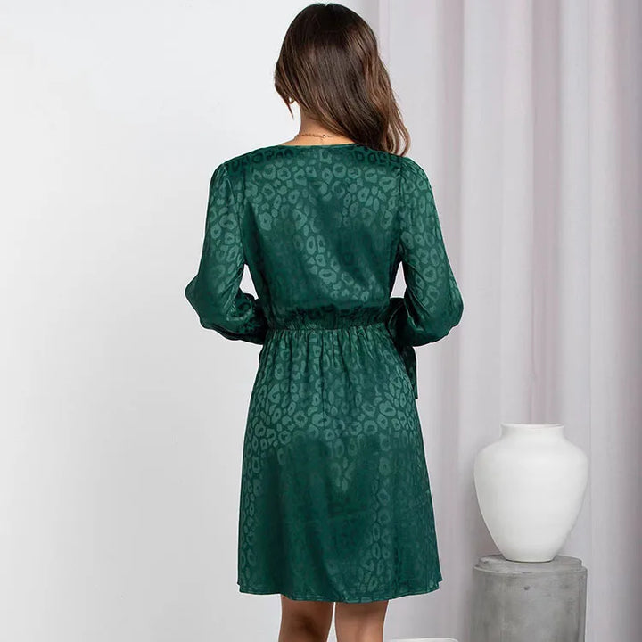 Jacquard wrap dress with long sleeves