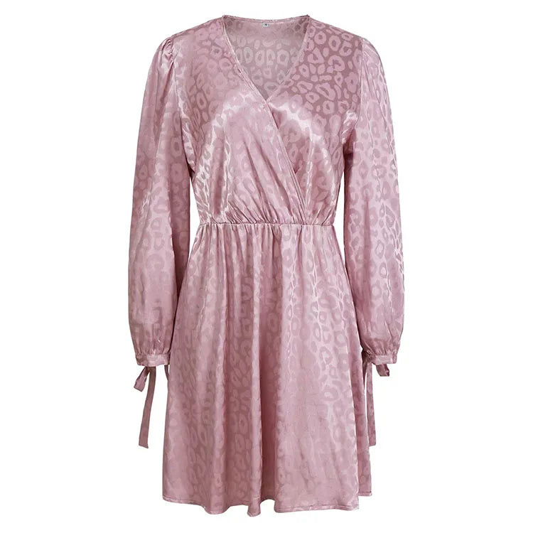 Jacquard wrap dress with long sleeves